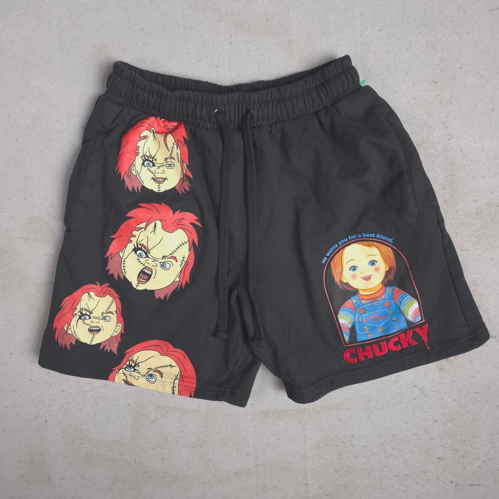 Chucky Childs Play Horror Movie Graphic Sweat Shorts Mens Medium Black RSP-376